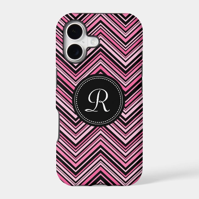 Monogrammed Pink Black Tribal Chevron Pattern Iphone Case (Back)