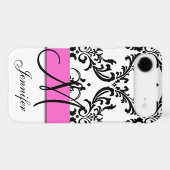 Monogrammed Pink Black White Swirls Damask Case-Mate iPhone Case (Back (Horizontal))