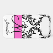 Monogrammed Pink Black White Swirls Damask Case-Mate iPhone Case (Back (Horizontal))