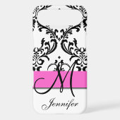 Monogrammed Pink Black White Swirls Damask Case-Mate iPhone Case (Back)