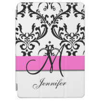 Monogrammed Pink Black White Swirls Damask iPad Air Cover Monogrammed Pink Black White Swirls Damask iPad Air Cover