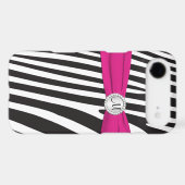 Monogrammed Pink, Black, White Zebra Striped Case-Mate iPhone Case (Back (Horizontal))