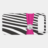Monogrammed Pink, Black, White Zebra Striped Case-Mate iPhone Case (Back (Horizontal))