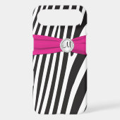 Monogrammed Pink, Black, White Zebra Striped Case-Mate iPhone Case (Back)