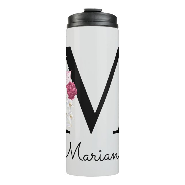 Monogrammed Pink Boho Floral Initial M Thermal Tumbler (Front)