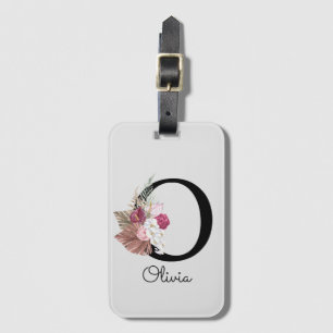 Monogrammed Pink Boho Floral Initial O Luggage Tag