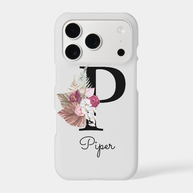 Monogrammed Pink Boho Floral Initial P Iphone Case (Back)