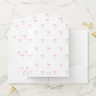 Monogrammed Pink Bow Pocket Folder