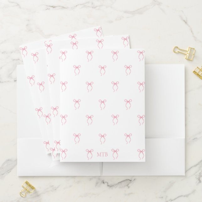 Monogrammed Pink Bow Pocket Folder (In Situ)