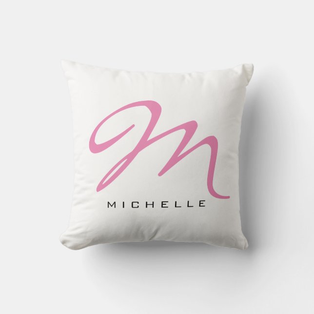 Monogrammed Pink Calligraphy Your Name Throw Pillow (Front)