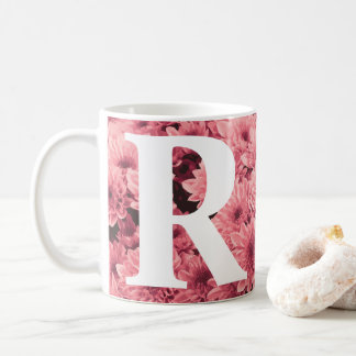 Monogrammed Pink Chrysanthemum Mug