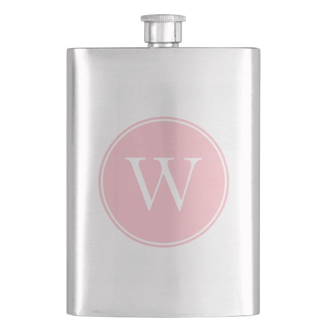 Monogrammed Pink Circle with Ring Flask (Front)