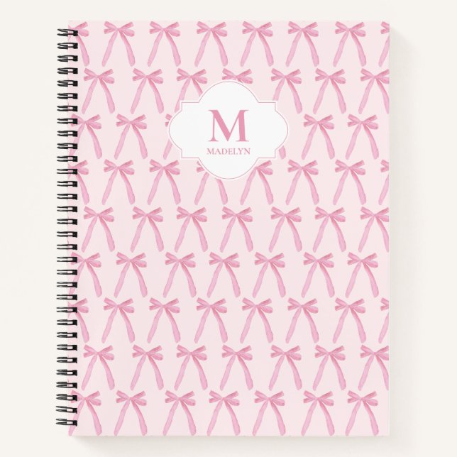 Monogrammed Pink Coquette bow pattern personalized Notebook (Front)