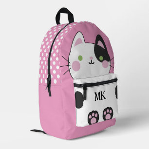 Monogrammed Pink Cute Cat Kids Printed Backpack