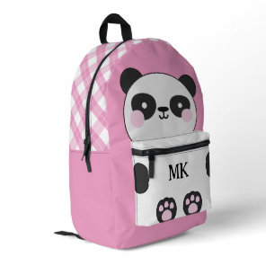 Monogrammed Pink Cute Panda Kids Printed Backpack