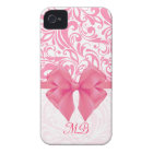 Monogrammed Pink Damask and Pink Ribbon