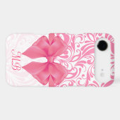 Monogrammed Pink Damask and Pink Ribbon Case-Mate iPhone Case (Back (Horizontal))