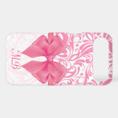 Monogrammed Pink Damask and Pink Ribbon Case-Mate iPhone Case (Back (Horizontal))