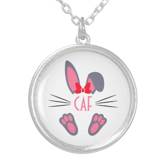 Monogrammed Pink Easter Bunny Silver Plated Necklace