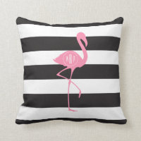 Monogrammed Pink Flamingo + Black + White Stripes