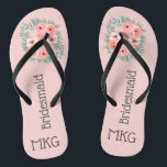 Monogrammed Pink Floral Bridesmaid  Flip Flops<br><div class="desc">Pink and Green Floral Bridesmaid Flip Flops. You can also personalize these with their initials. Perfect for beach weddings,  out door weddings,  anywhere you would like.</div>