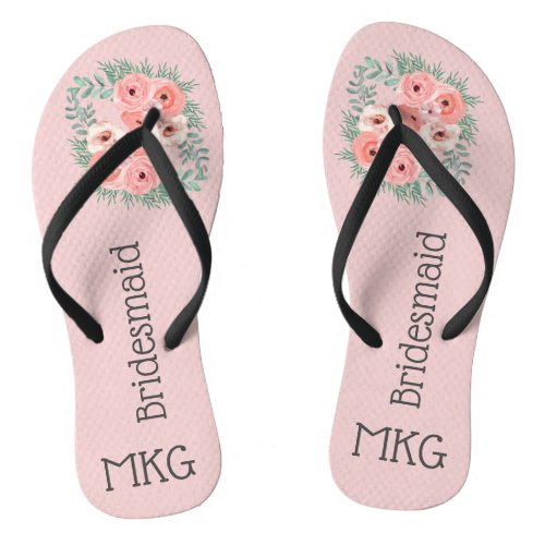 Monogrammed Pink Floral Bridesmaid  Flip Flops