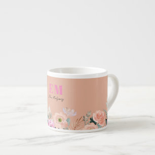 Monogrammed pink floral espresso cup