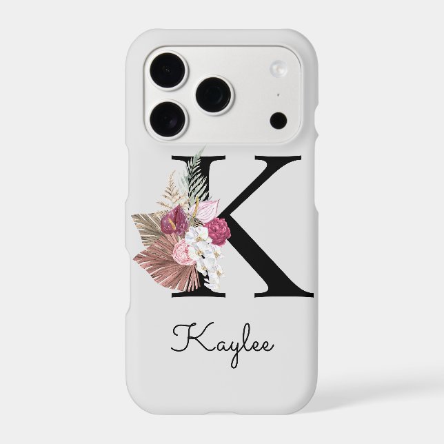 Monogrammed Pink Floral Initial K Iphone Case (Back)