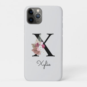 Monogrammed Pink Floral Initial X iPhone 11 Pro Case