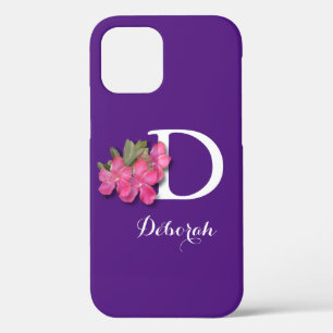 Monogrammed Pink Flower Purple iPhone 12 Case