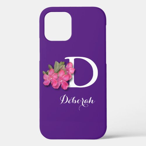 Monogrammed Pink Flower Purple iPhone 12 Case