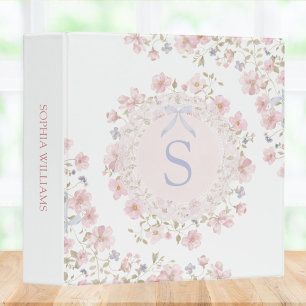 Monogrammed Pink Flowers and Lace Floral 3 Ring Binder