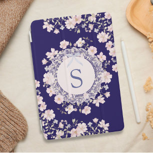 Monogrammed Pink Flowers and Lace Floral iPad Mini Cover