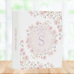Monogrammed Pink Flowers and Lace Floral Mini Binder