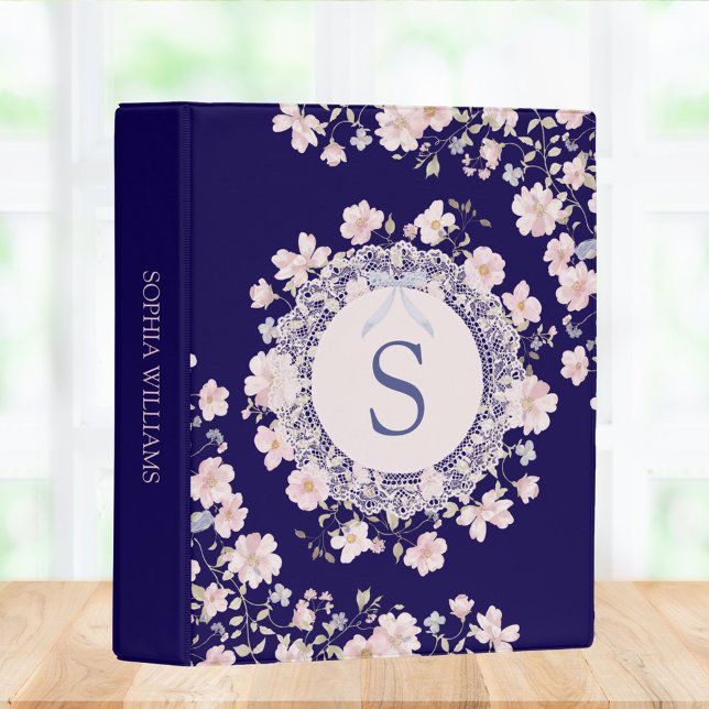 Monogrammed Pink Flowers and Lace Floral Mini Binder (In situ)