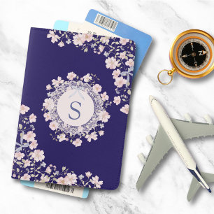 Monogrammed Pink Flowers and Lace Floral Passport Holder