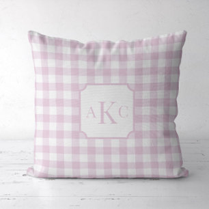Monogrammed Pink Gingham Check Throw Pillow
