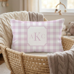 Monogrammed Pink Gingham Check Throw Pillow