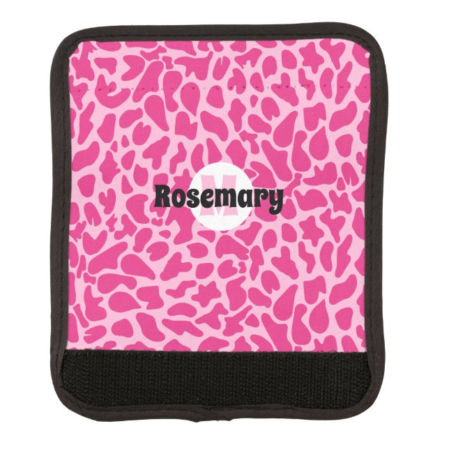 Monogrammed Pink Giraffe skin pattern Luggage Hand Handle Wrap (Front)