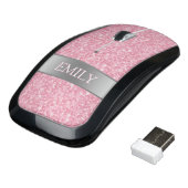 Monogrammed Pink Glitter Pattern Wireless Mouse (Angled)