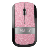 Monogrammed Pink Glitter Pattern Wireless Mouse (Front)