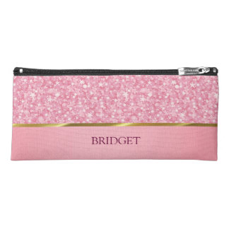 Monogrammed Pink Glitter Pencil Case