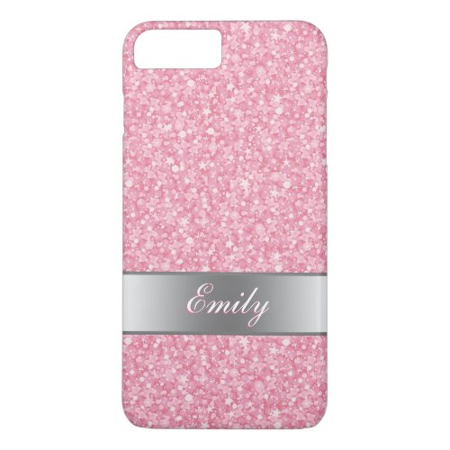 Monogrammed Pink Glitter Silver Gradient Accents iPhone 8 Plus7 Plus Case