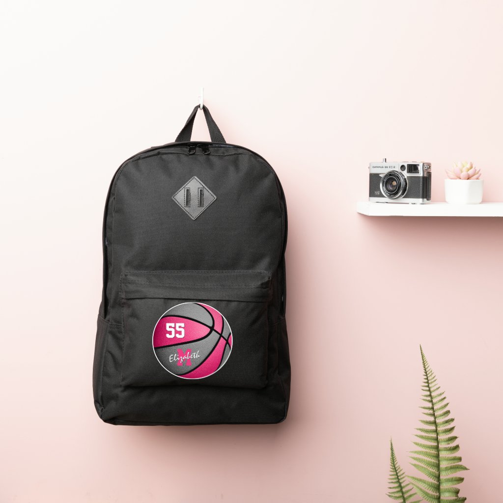 monogrammed pink gray basketball w girls name backpack
