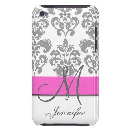 Monogrammed Pink Gray Swirls Damask Pattern Case-mate Ipod Touch Case