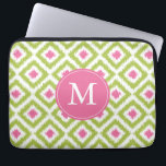 Monogrammed Pink Green Diamond Ikat Pattern Laptop Sleeve<br><div class="desc">Stylish and chic design features a colorful and trendy diamonds ikat pattern and can be personalized with your monogram,  initial,  name,  or any text of your choice for a perfect custom gift!</div>
