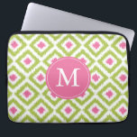 Monogrammed Pink Green Diamond Ikat Pattern Laptop Sleeve<br><div class="desc">Stylish and chic design features a colorful and trendy diamonds ikat pattern and can be personalized with your monogram,  initial,  name,  or any text of your choice for a perfect custom gift!</div>