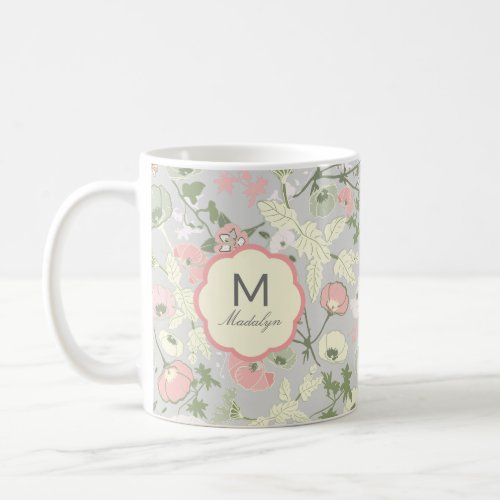 Monogrammed Pink Green Floral Flowers Monogram Coffee Mug