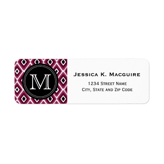 Monogrammed Pink Ikat Diamond Pattern Label (Front)