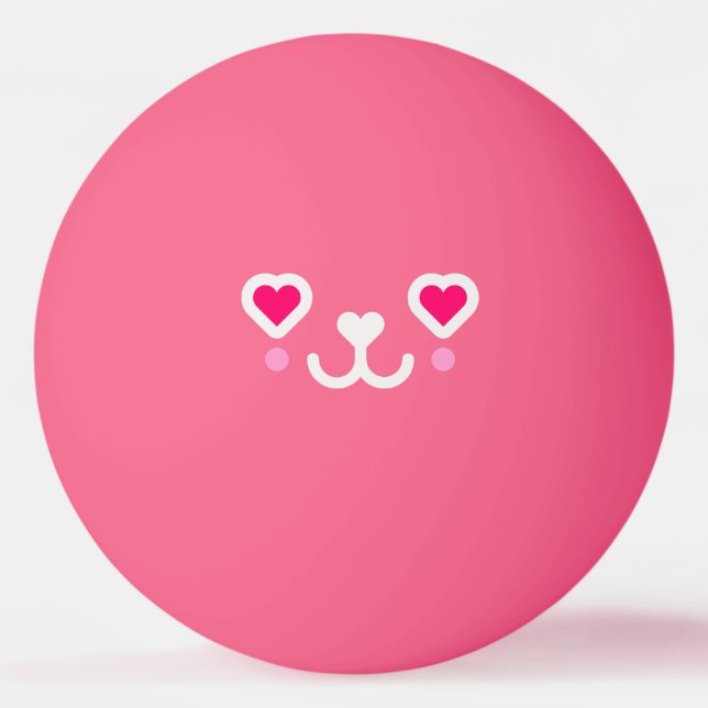 monogrammed -pink Kawaii cat face Ping Pong Ball (Front)